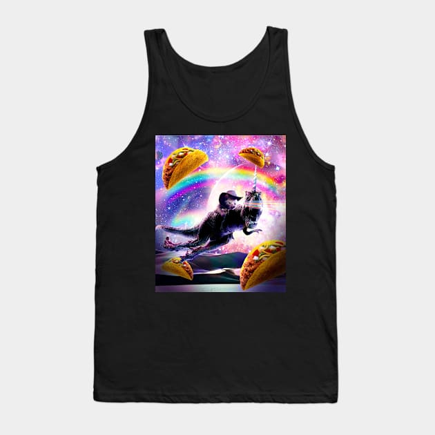 Laser Space Cat On Rainbow Dinosaur Unicorn - Taco Tank Top by Random Galaxy